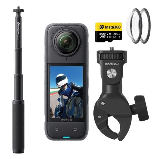 Caméra action Insta360 X4 avec kit moto fixation guidon pour filmer votre road trip au Maroc
