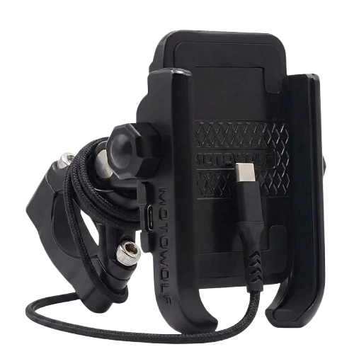 Support téléphone universel moto avec câble de chargement iPhone et Android inclus chez Ramoto
